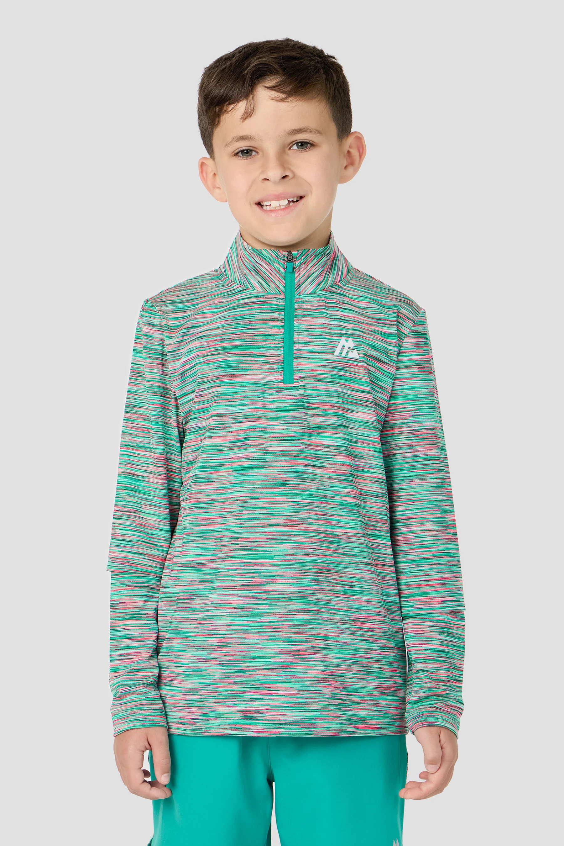 Boys Trail 1/4 Zip - Teal/Pink/White