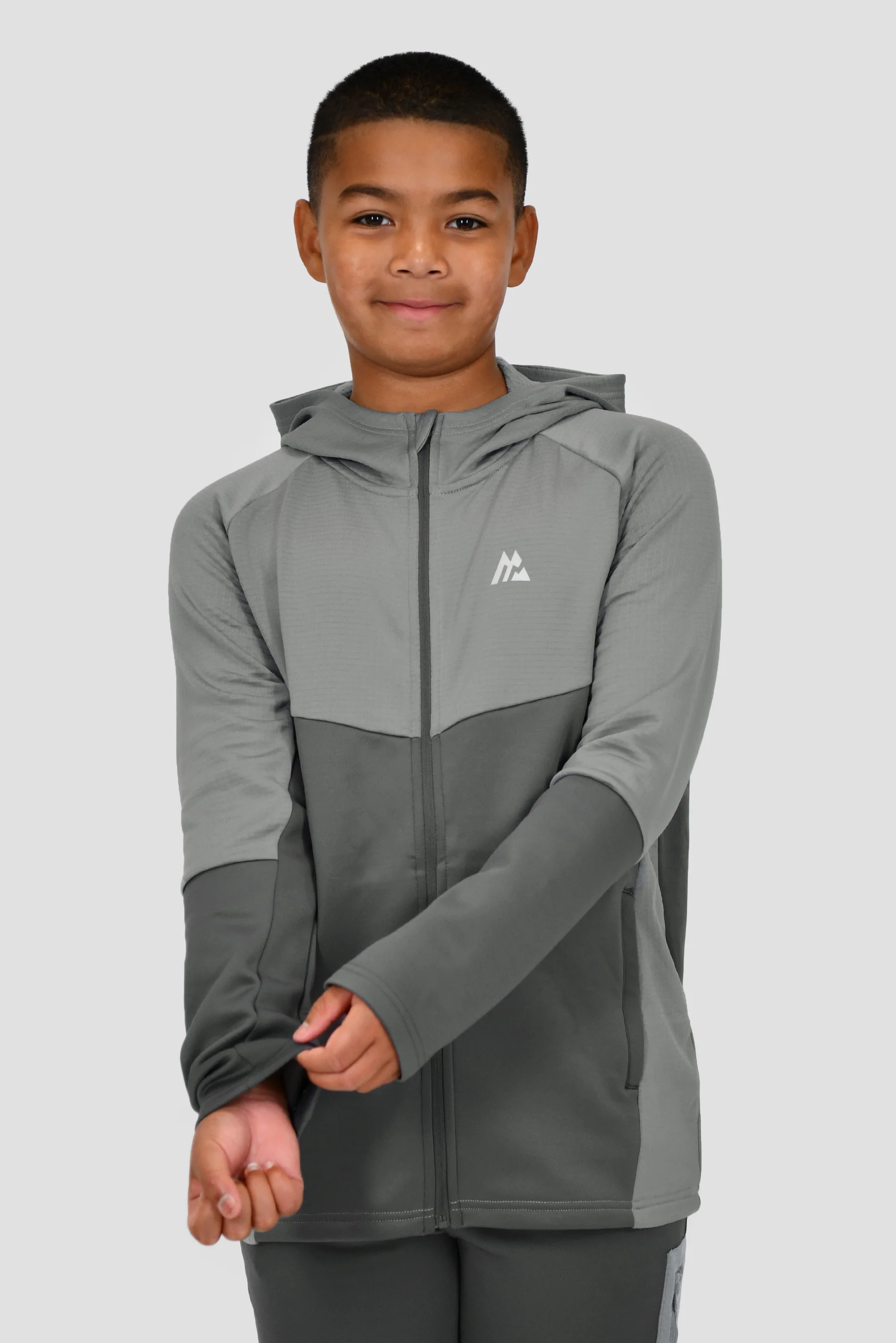 Boys Longitude 2.0 Gridded Poly Hood - Cement Grey/Platinum Grey